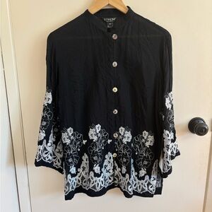 Citron Black Top with Distinctive Embroidery